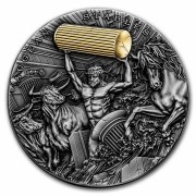 Niue Island AUGEAN STABLES series TWELVE LABOURS OF HERCULES $5 Silver Coin 2021 Antique finish Ultra High Relief Gold plated 2 oz